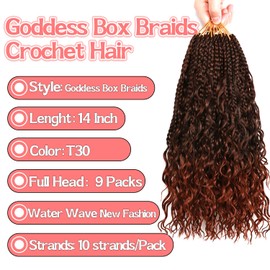 Goddess Box Braids Crochet hair -14 Inch 9 Packs Water Wave Boho Crochet Braids for Black Women (T30#, 14 Inch (Pack of 9))