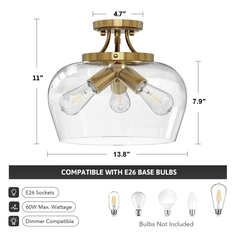 VONLUCE Semi Flush Mount Ceiling Light, 13.8" Ceiling Light Fixture