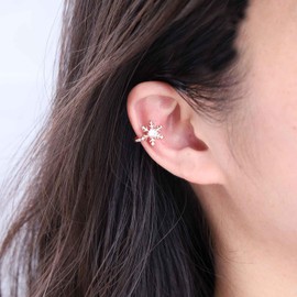 Cimenexe Bohemian Crystal Flower Cuff Earring Gold Cz Snowflake Ear Cuff Earring Small Rhinestone Cartilage Earring Minimalist Crystal Cuff Wrap Earring Jewelry for Women and Girls Gifts