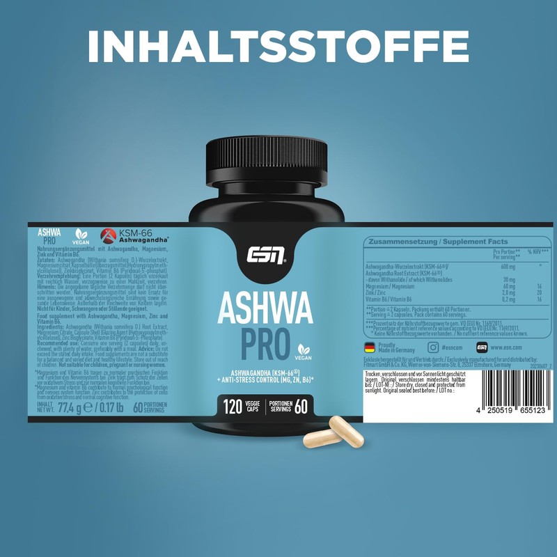 ESN Ashwa Pro 2 x 120 Capsules Ashwagandha KSM-66