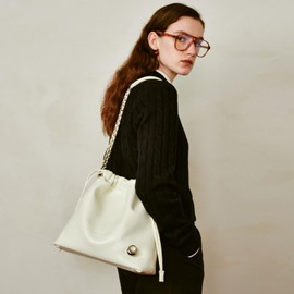 LA FESTIN Leather Shoulder Bag for Women: Drawstring Crossbody Purse White Hobo Tote Bag Trendy Handbag - Suitable for Travel Daily Occasions with Pockets