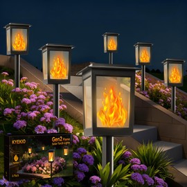KYEKIO Large Size & Gen2 Flickering Flame Solar Torch Lights, 6Pack Solar Lights Outdoor Waterproof for Outdoor Decor, Garden Lights Solar Powered, Tiki Torches for Outside Pathway Patio Yard Decor