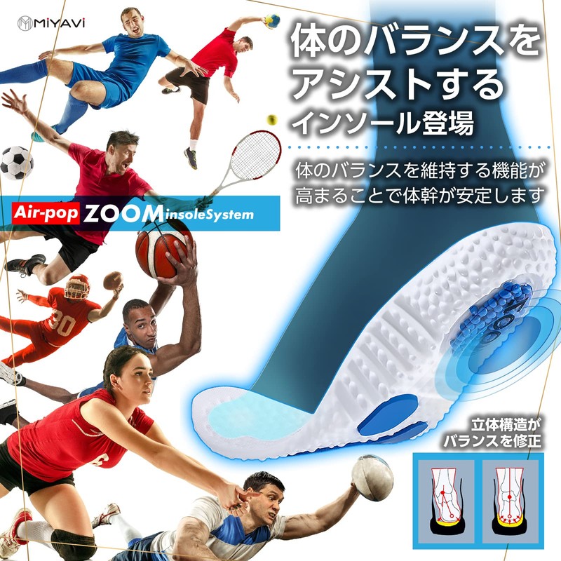 MY MiYAVi インソール 中敷き ZOOMエアークッション PORON素材 衝撃吸収 ヒールカップ 男女兼用 軽量