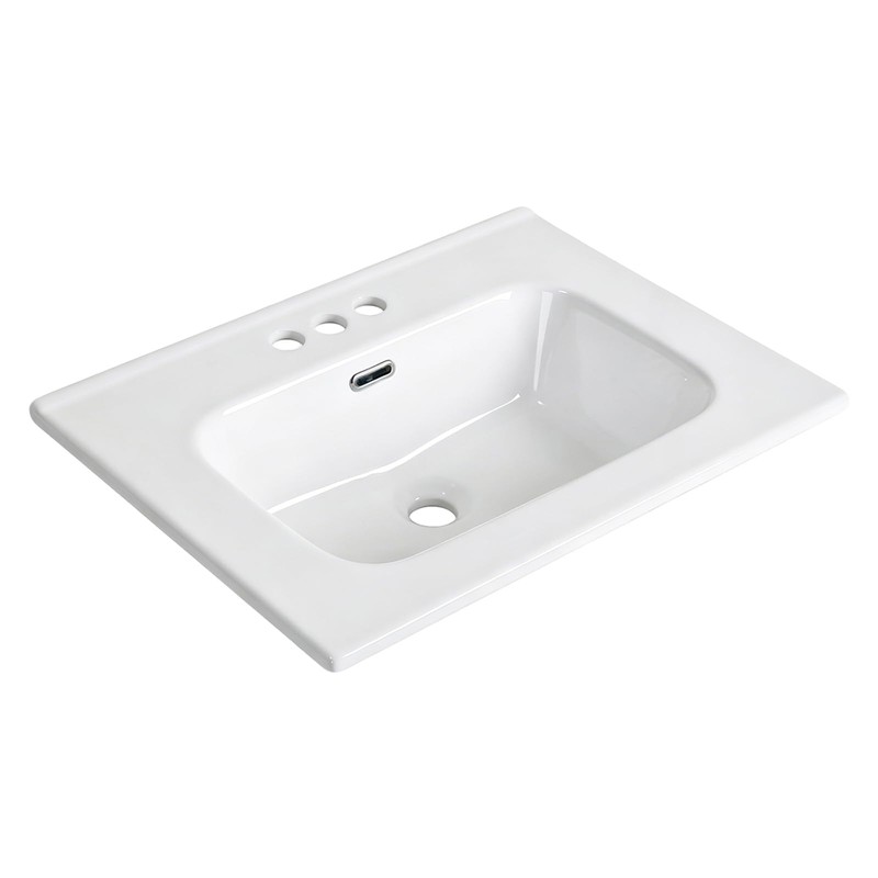 24" x 18.1" Glossy White Ceramic Drop-in Bathroom Sink, 3-Hole