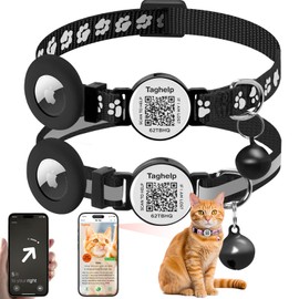 2PCS Breakaway Cat Collars with Bell Cute Adjustable Safe Kitten Collars with Pendant Glow in The Dark,Airtag Holder Cat Collar with Smart ID tag & QR Code Reflective for GPS Boy Girl Cats(Black)