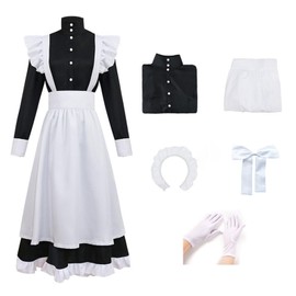 Women's Classic Maid Long Dress Black and White Apron Lolita Housekeeper Cosplay Costume Uniform