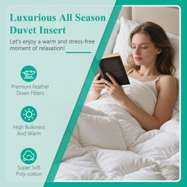 APSMILE Hotel Quality Feathers Down Fiber Comforter Queen Size, Fluffy Duvet Insert for All Season, Lightweight Feather Duvet with 8 Corner Tabs (White,90"×90")