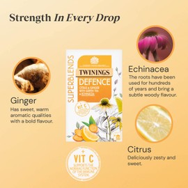 Twinings Superblends Defence Tea - Citrus & Ginger Green Tea Herbal Infusion with Echinacea & Vitamin C - 80 x Biodegradable Tea Bags