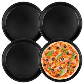 Set of 4 Pizza Trays, Round Diameter 20 cm, Quiche Baking Tin, Stainless Steel Round Pizza Mould, Pizza Tray, Non-Stick Coated Pizza Baking Tray Set for Pizza, Tarte Flambée, Cakes