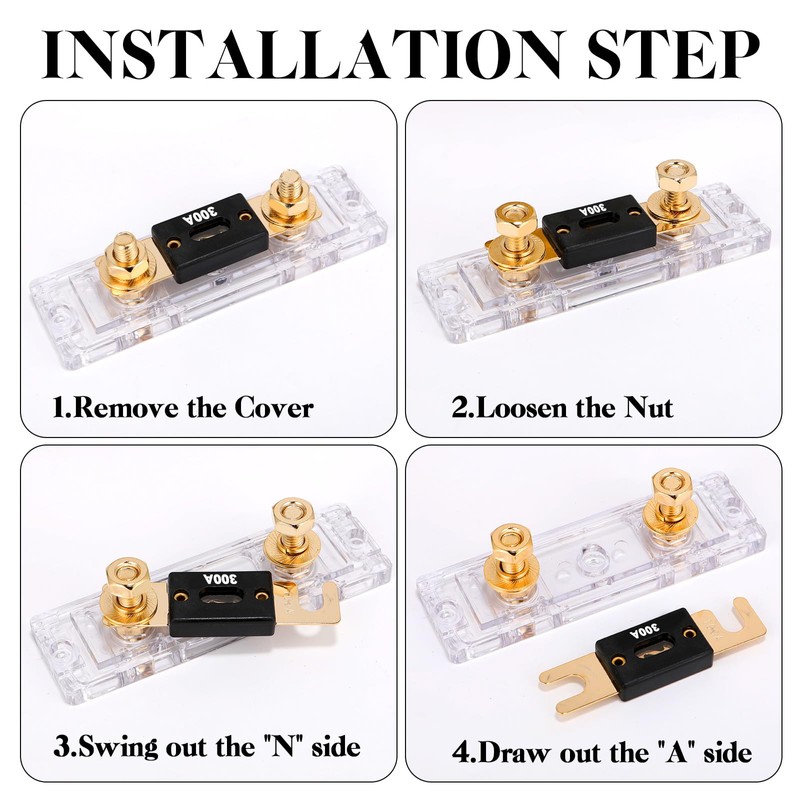 TopstrongGear Solid Brass 0/2/4 Gauge 300Amp ANL Fuse Holder with