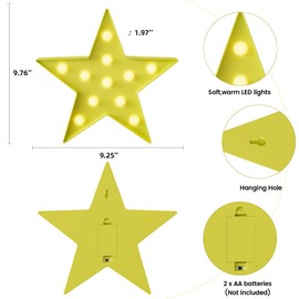 Ganrami Yellow Star Birthday Party Decorations, Battery Powered Star Night Light for Kids, Kids Room Decor for Bedrooms, Baby Night Light, Toddler Room Decor, Kids Room Decor, Wall Decor for Bedroom