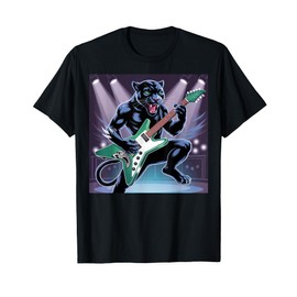 Kids Black Panther Playing Guitar Rock Star Rock and Roll T-Shirt