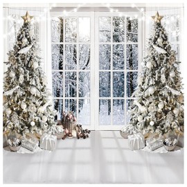 WOLADA White Christmas Backdrop Christmas Window Backdrop Christmas Backdrop Christmas Photography Backdrop 10x10FT FW74
