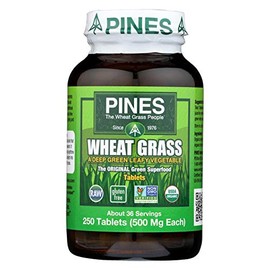 Pines International Wheat Grass - Green Superfood - Non GMO - 500 Milligram - 250 Tablets