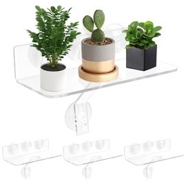 lahnao 4 Pack Window Plant Shelves, 11.8 Inch Acrylic Suction Cup Sill Extender, Window Plant Floating Shelves, Window Plant Hanger for Indoor Succulent Plants, Micro Greens, Herb Planters