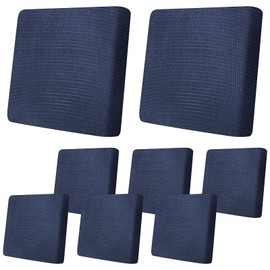 OGMBI 8 Pcs Outdoor Patio Cushion Covers, 50 x 50 x 5 cm Waterproof Stretch Garden Seat Cushions Cover, Replacement Chair Seat Covers, Washable Furniture Protector Sofa Couch Slipcovers, Navy Blue