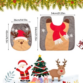 Christmas Toilet Seat Cover Christmas Decorations Toilet Seat Cover Christmas Rug Set Santa Snowman Elk Toilet Mat Set Toilet Seat Cover for Bathroom (Brown)