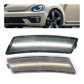 HECASA 2PCS LED Side Marker Lights Compatible with 2012-2019 Volkswagen Beetle / 2018-2024 Volkswagen Tiguan Replacement for 5C5945071A Front Bumper Side Marker Lamps Plastic White LED Clear Lens