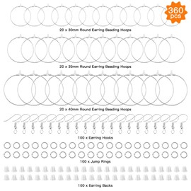 360pcs Earrings Beading Hoop Set for Jewelry Making,Earring Making Kit with Round Beading Hoops,Earring Hooks,Jump Rings,Earring Backs for DIY Craft Earring Jewelry Making(White K)