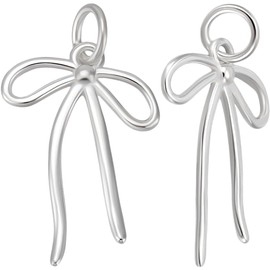 2Pcs Ribbon Bow Dangle Bowknot Accessory with Jump Loop for Jewelry Making Connectors Earrings Necklace Bracelet Christmas DIY Crafts (Silvery)