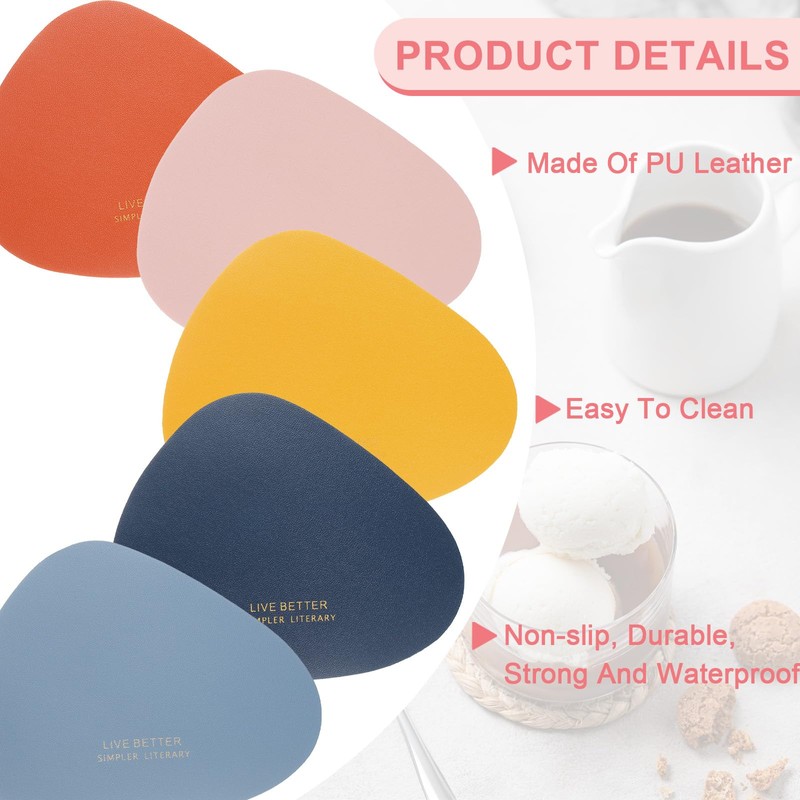 sourcing map 4 Pcs Leather Coasters, Irregular Drinks Coasters for