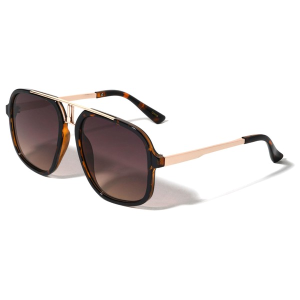 Top Crossbar Modern Squared Aviators Sunglasses UV Protection AV-5478 (Brown