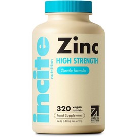 Incite Nutrition Zinc 40mg Supplement Tablets UK Delivery, 1 Count, 320 Tablets / Incite Nutrition 아연 40mg 영양제 태블릿 영국 직배송, 1개, 320정