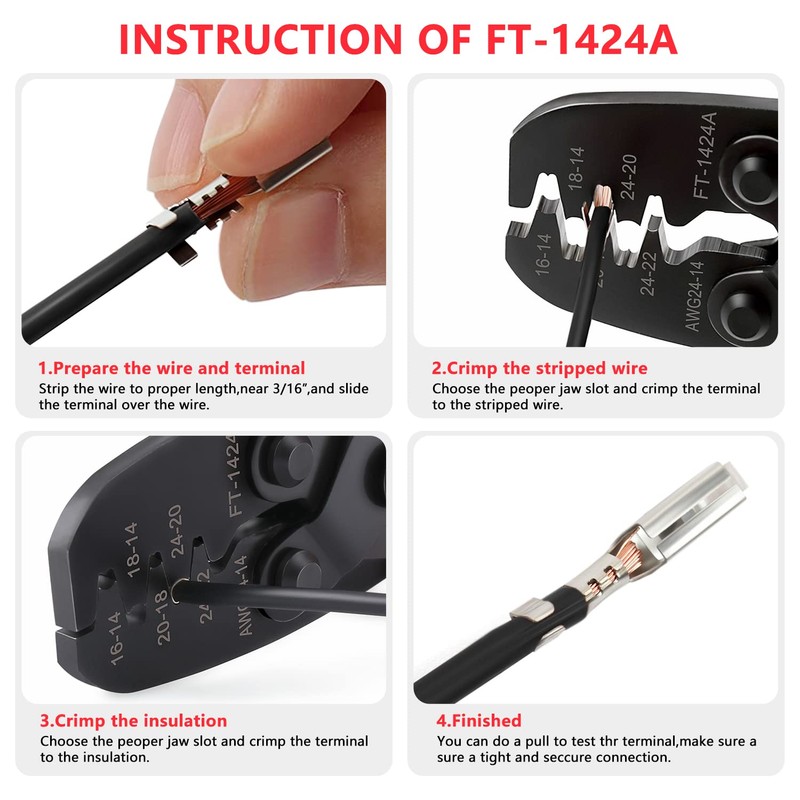 Flytuo 1424A Molex Crimper, Open Barrel Terminal Crimp Tool for