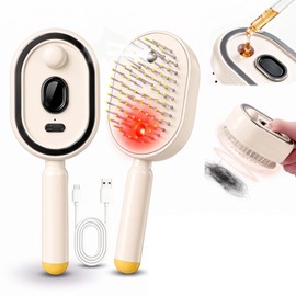 Electric Spray Hair Steam Brush, Air Cushion Comb with Water Spray, Rechargeable Essential Oil Spraying Hairbrush, 3-in-1 Detangling Styling Hair Brush for Daily Hair Grooming, Beige