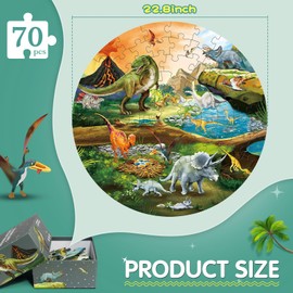 DIGOBAY Floor Puzzles for Kids Ages 3-8, 70 Piece Dinosaur Jigsaw Puzzle for Kids Ages 3+ Year Old Large Round Toddler Puzzles Preschool Learning Educational Toys Gift for Boys Girls (Tyrannosaurus)