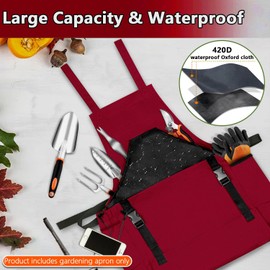 Gardening Apron, Harvest Apron Gardening Gifts for Men Gardening Apron with Pockets for Women, Red
