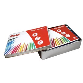 Pentel SES15C Brush Sign Pen Gift Box Metal with 24 Colours