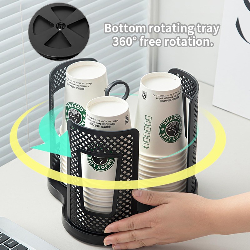 Chris.W Cup Dispenser, Rotatable Coffee Cup Dispenser with 3 Compartments
