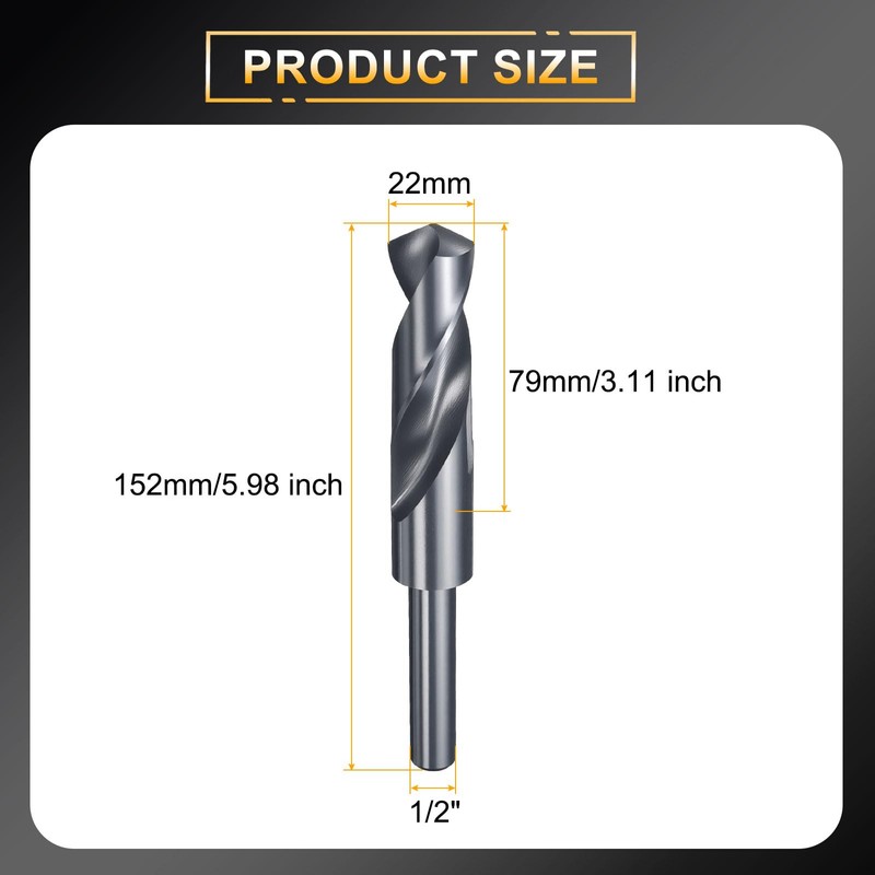 sourcing map 22mm Drill Bit 1/2" Reduced Shank Round 4341