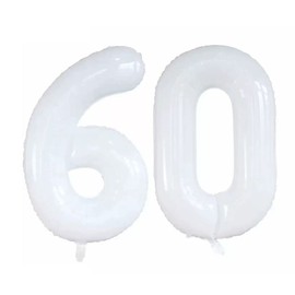 GOER Number 60 Balloons for 60th Birthday Party Decorations,42 Inch Jumbo Foil Helium Balloons for 60th Anniversary (White)