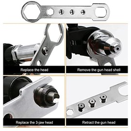 Adaptador de pistola de remache eléctrico, taladro de acero de aleación de alta dureza, adaptador de taladro de remache eléctrico, herramienta de inserción con 4 cabezales de remache para pistola de remache