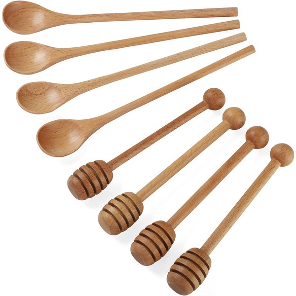 Honey Dipper Sticks Coffee Stirring Spoons Set of 8 Wooden