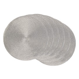 DII Woven Placemats Collection Metallic Round Placemat Set, 15", Silver, 6 Piece