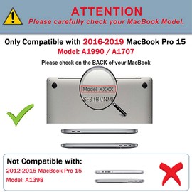 TECOOL Case Compatible with MacBook Pro 15 Inch 2016-2019 with Touch Bar (A1990 A1707), Ultra Thin Protective Hard Case, Black