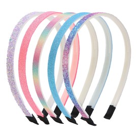 SGERUFZ 5 Pieces Glitter Hair Bands, Cute Non-Slip Plastic Hair Bands with Teeth, Little Girls Glitter Rainbow Hair Bands