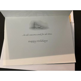 Vtg Christmas Greeting Card Snow Covered Majestic Tree Church In Background