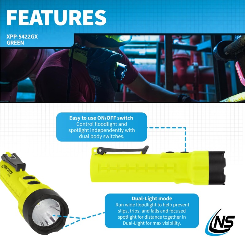 Nightstick XPP-5422GX Intrinsically Safe Dual-Light Flashlight, Green/Black