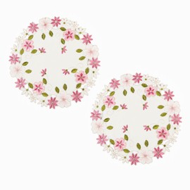 2Pack Round Lace Doilies Tablecloth,flower Embroidered Placemats