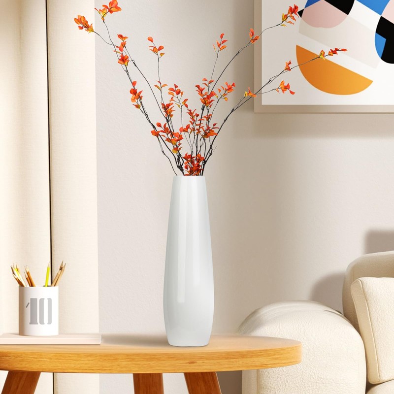 DJYY 12 Inch White Ceramic Vase, Tall Decorative Flower Vase