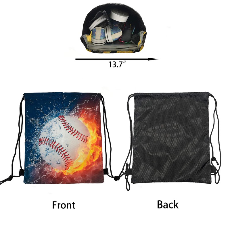Richugui Cool Pattern Fire Baseball Waterproof Gym Drawstring Bag, Sports