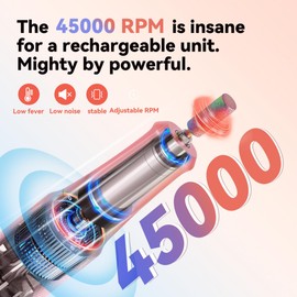 GSWOI 45000RPM Professional Portable Nail Drill Electric Fil,4000mAh,Rechargeable Nail E File Machine with Bag & Bits &Clean Brush for Acrylic Nails Remove Nail Gel Polish Manicure,Cordless(Pink Blue)