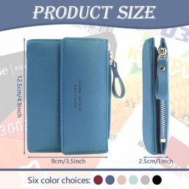 Bifold Leather RFID Blocking Wallet for Women Mini Ladies Purse with Coin Pocket, with Zipper Buckle, Credit Card Holder Coin Purse PU Small Short Wallet (Blue)