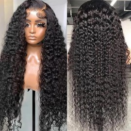 Nsvnsv 13x6 Deep Wave Lace Front Wigs Human Hair Wigs for Women 180% Density HD Transparent Deep Curly Lace Frontal Wigs Human Hair Pre Plucked with Baby Hair Natural Color 24 Inch