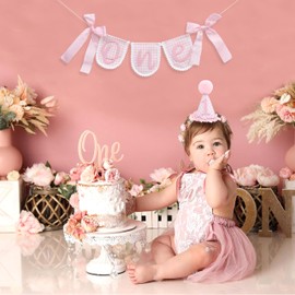 Juego de sombrero y pancarta de fiesta con lazo de mariposa para primer cumpleaños, decoración de dulce uno, accesorio de fotos para bebé niña, arco de cumpleaños, suministros de telón de fondo
