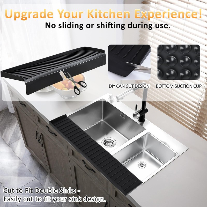 AyNirser Sink Edge Protector with Suction Cup 4"x20", Silicone Sink